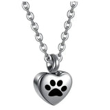 Collier en acier inoxydable, petit cœur avec patte d'animaux de compagnie, breloques pour cendres commémoratives, bijoux pendentif souvenir Ma boutique
