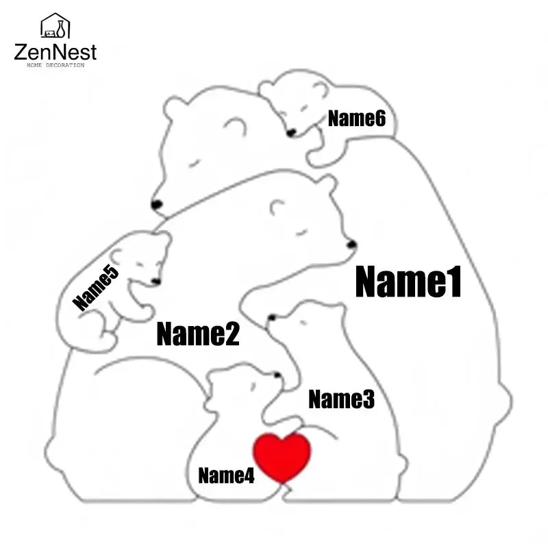 Puzzles artistiques en bois, puzzle de nom personnalisé de la famille du petit ours, cadeaux de Noël de Thanksgiving, décorations de table pour la maison Ma boutique