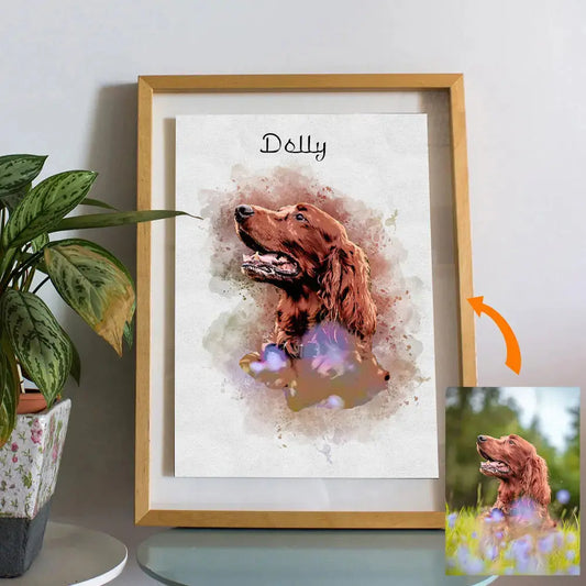 Cadeau commémoratif pour animaux de compagnie Portrait personnalisé - Toile personnalisée pour chien et chat de photo - Art aquarelle pont arc-en-ciel Ma boutique