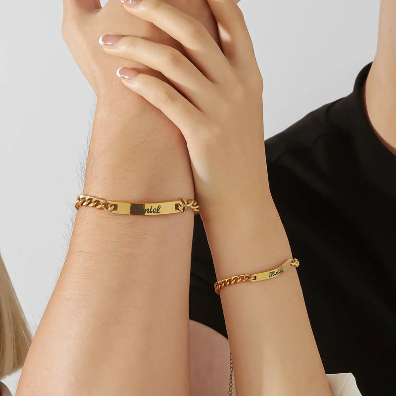 Ensemble de bracelets personnalisés pour couple avec boîte rose, nom personnalisé, barre de date, bijoux pour mari, petit ami, bracelets du jour de Léon pour elle Ma boutique