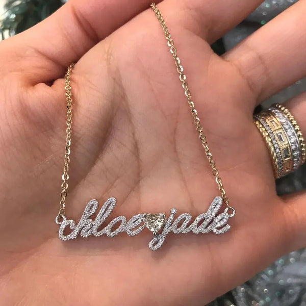 Collier personnalisé avec nom en diamant, bijoux avec lettres personnalisées, plaqué or 18 carats, cadeaux de vacances pour femmes, usage quotidien formel Ma boutique