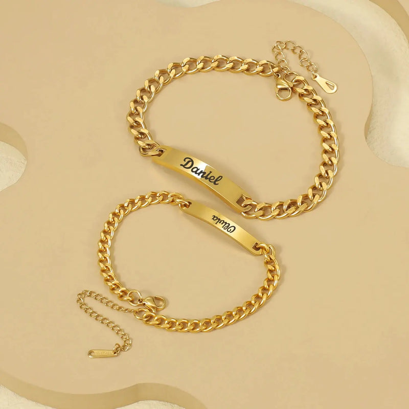 Ensemble de bracelets personnalisés pour couple avec boîte rose, nom personnalisé, barre de date, bijoux pour mari, petit ami, bracelets du jour de Léon pour elle Ma boutique
