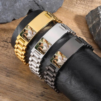 Bracelet en acier inoxydable avec photo personnalisée pour homme, bracelets d'identification, bracelet gravé gratuit Ma boutique