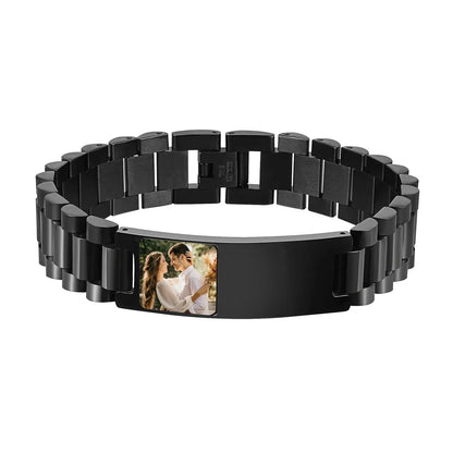 Bracelet en acier inoxydable avec photo personnalisée homme