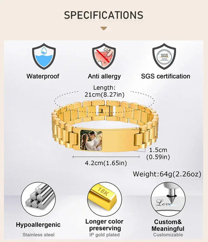 Bracelet en acier inoxydable avec photo personnalisée pour homme, bracelets d'identification