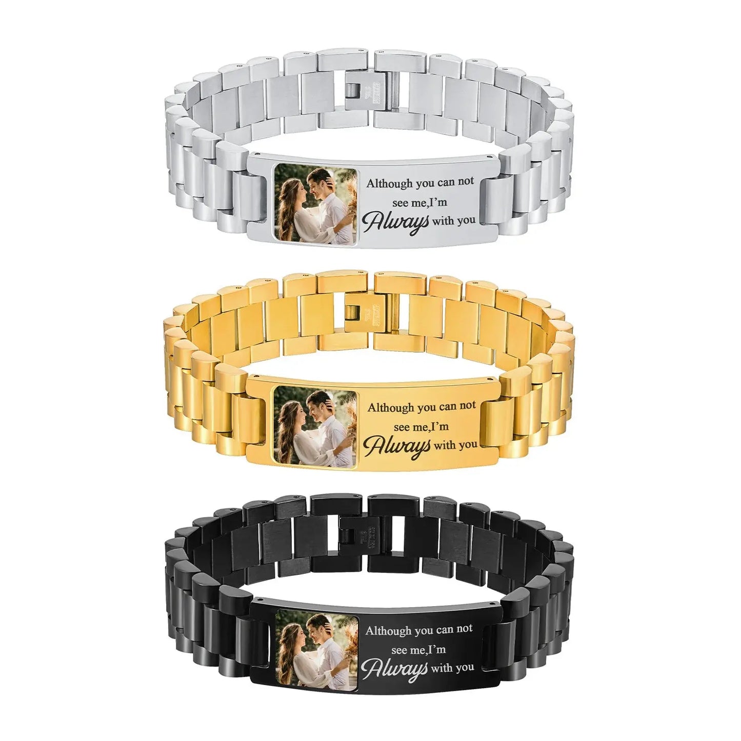 Bracelet en acier inoxydable avec photo personnalisée pour homme, bracelets d'identification, bracelet gravé gratuit Ma boutique