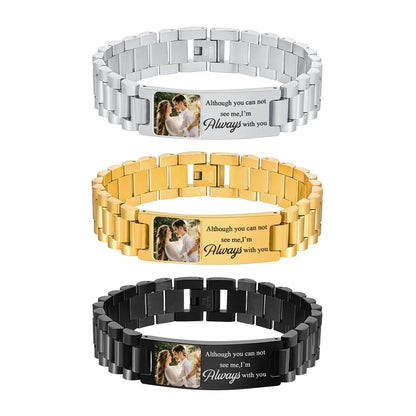 Bracelet en acier inoxydable avec photo personnalisée pour homme, bracelets d'identification, bracelet gravé gratuit Ma boutique