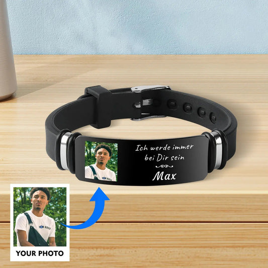 Bracelet photo personnalisé, cadeau commémoratif pour la famille et les amis, bracelet en silicone noir, photo gravée personnalisée Ma boutique