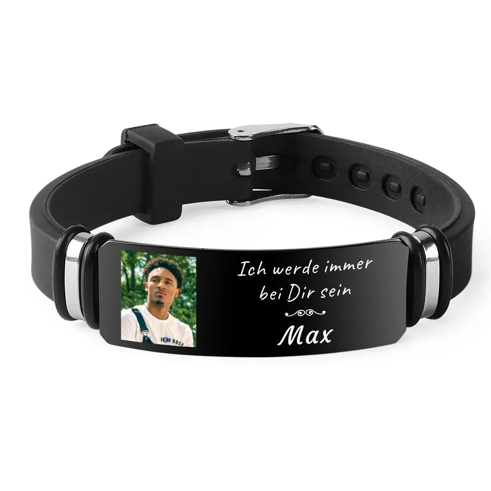 Bracelet photo personnalisé, cadeau commémoratif pour la famille et les amis, bracelet en silicone noir, photo gravée personnalisée Ma boutique