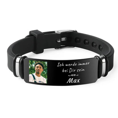 Bracelet photo personnalisé, cadeau commémoratif pour la famille et les amis, bracelet en silicone noir, photo gravée personnalisée Ma boutique