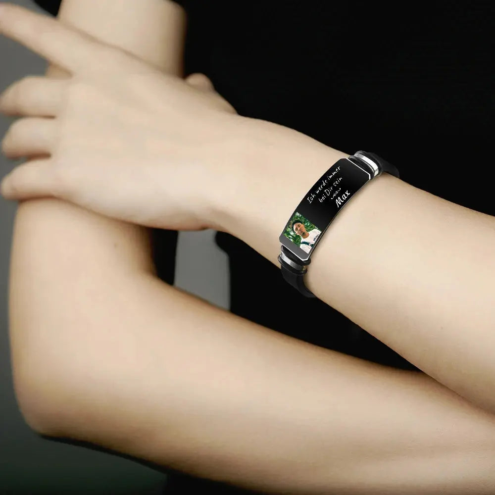 Bracelet photo personnalisé, cadeau commémoratif pour la famille et les amis, bracelet en silicone noir, photo gravée personnalisée Ma boutique