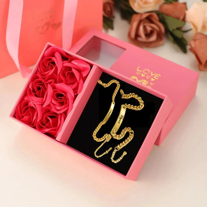 Ensemble de bracelets personnalisés pour couple avec boîte rose, nom personnalisé, barre de date, bijoux pour mari, petit ami, bracelets du jour de Léon pour elle Ma boutique