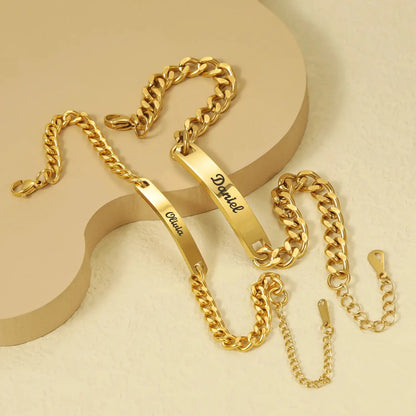 Ensemble de bracelets personnalisés pour couple avec boîte rose, nom personnalisé, barre de date, bijoux pour mari, petit ami, bracelets du jour de Léon pour elle Ma boutique