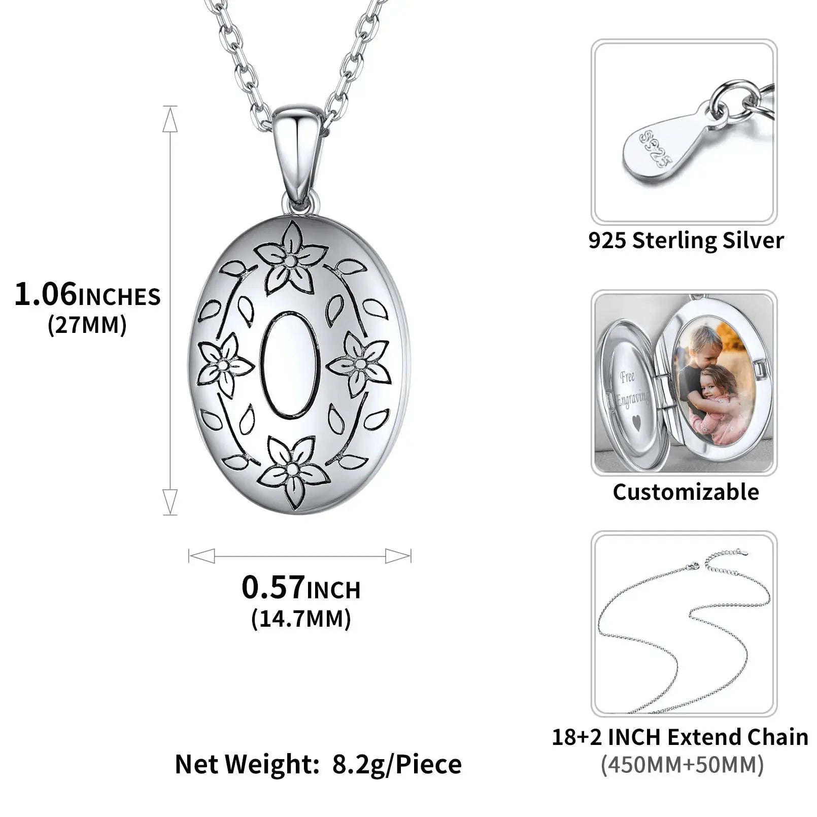 U7 925 argent Sterling personnalisé Photo ovale médaillon collier pour les femmes personnalisé graver fleur votre photo bijoux cadeau pour elle Ma boutique
