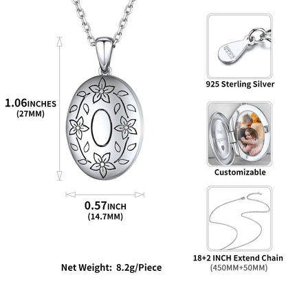 U7 925 argent Sterling personnalisé Photo ovale médaillon collier pour les femmes personnalisé graver fleur votre photo bijoux cadeau pour elle Ma boutique