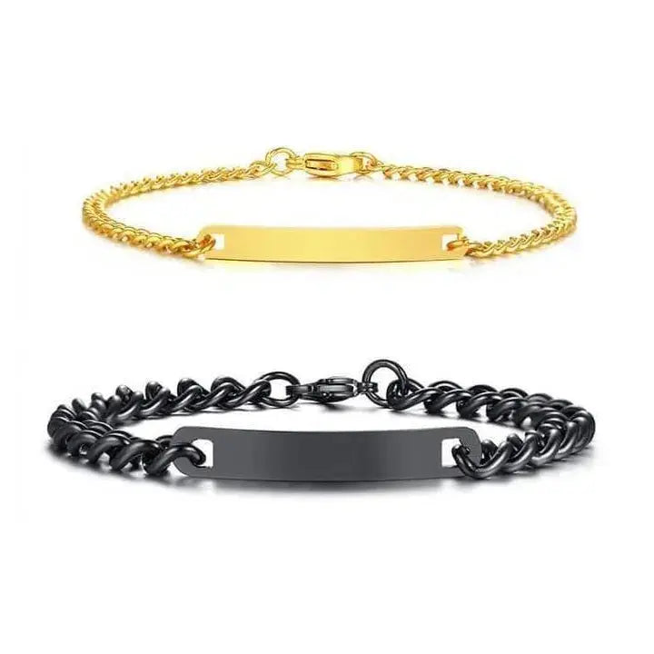 Ensemble de bracelets personnalisés pour couple avec boîte rose, nom personnalisé, barre de date, bijoux pour mari, petit ami, bracelets du jour de Léon pour elle Ma boutique