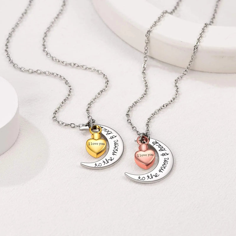 U7 croissant de lune coeur urne collier crémation bijoux pour cendres je t'aime à la lune et au dos Double pendentif à breloque chaîne Rolo Ma boutique