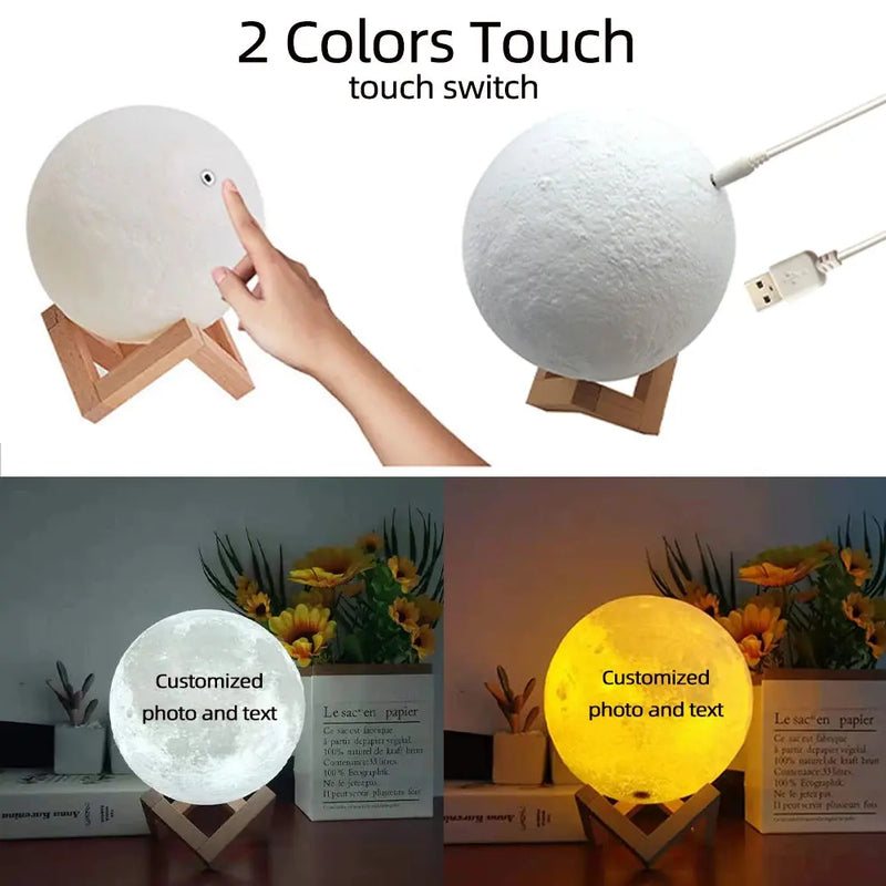 Lampe lunaire imprimée en 3D, texte Photo personnalisé, veilleuse USB personnalisée, anniversaire, fête des mères, saint-valentin, vacances, cadeau lunaire Ma boutique