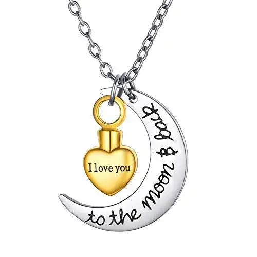 U7 croissant de lune coeur urne collier crémation bijoux pour cendres je t'aime à la lune et au dos Double pendentif à breloque chaîne Rolo Ma boutique