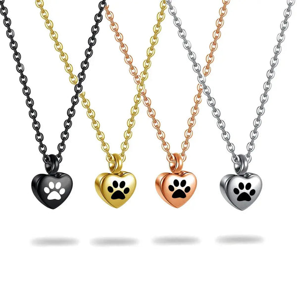 Collier en acier inoxydable, petit cœur avec patte d'animaux de compagnie, breloques pour cendres commémoratives, bijoux pendentif souvenir Ma boutique