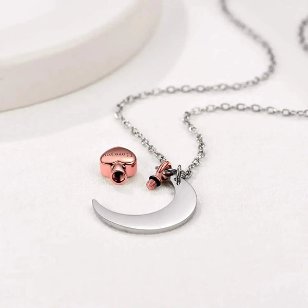 U7 croissant de lune coeur urne collier crémation bijoux pour cendres je t'aime à la lune et au dos Double pendentif à breloque chaîne Rolo Ma boutique