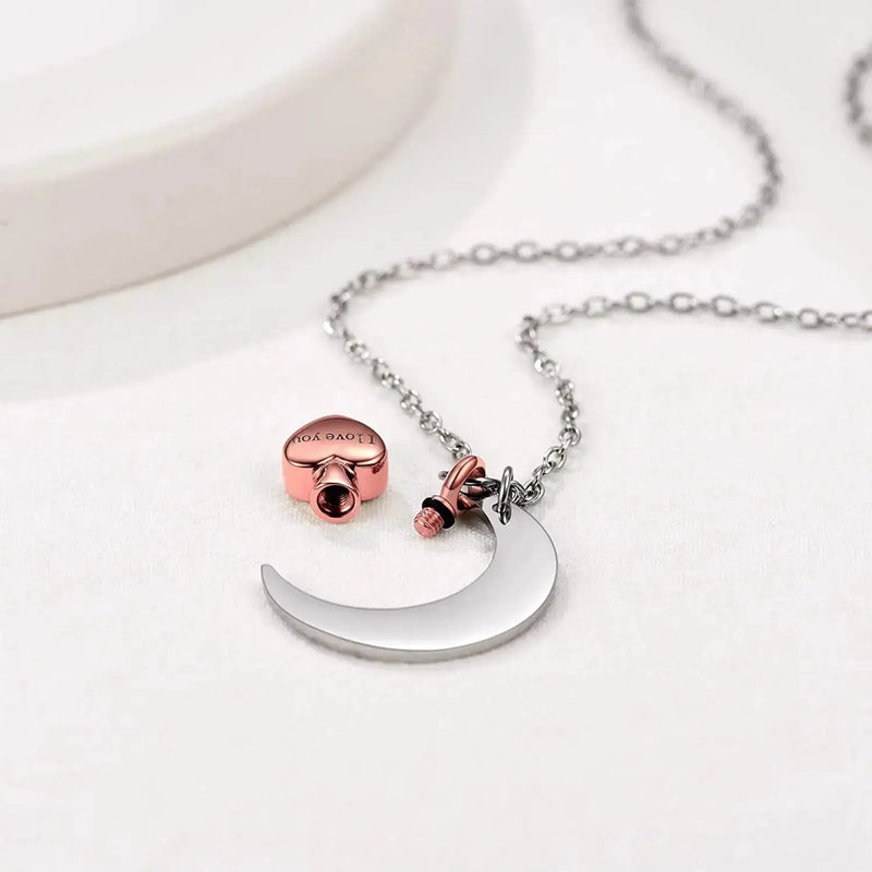 U7 croissant de lune coeur urne collier crémation bijoux pour cendres je t'aime à la lune et au dos Double pendentif à breloque chaîne Rolo Ma boutique
