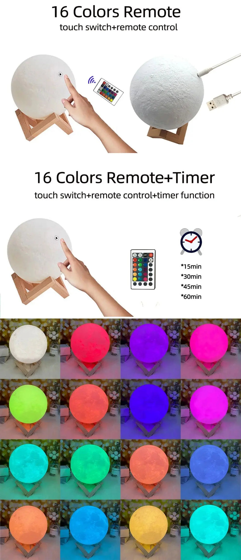 Lampe lunaire imprimée en 3D, texte Photo personnalisé, veilleuse USB personnalisée, anniversaire, fête des mères, saint-valentin, vacances, cadeau lunaire Ma boutique