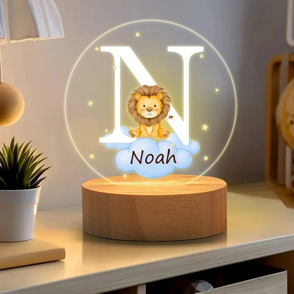 Veilleuse LED Personnalisée avec Initiale et Nom Décoration de Chambre avec Socle en Bois Cadeau Noël Anniversaire Naissance pour Enfant