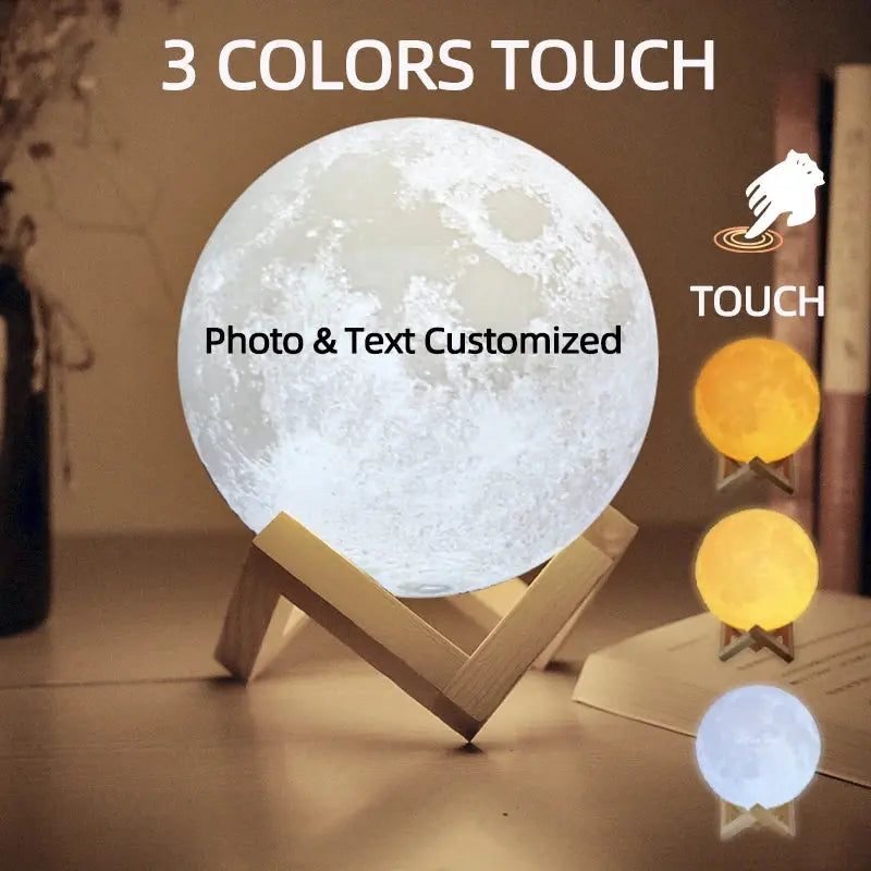 Lampe lunaire imprimée en 3D, texte Photo personnalisé