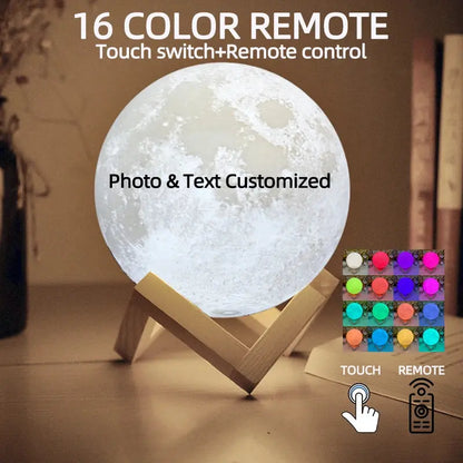 Lampe lunaire imprimée en 3D, texte Photo personnalisé, veilleuse USB personnalisée