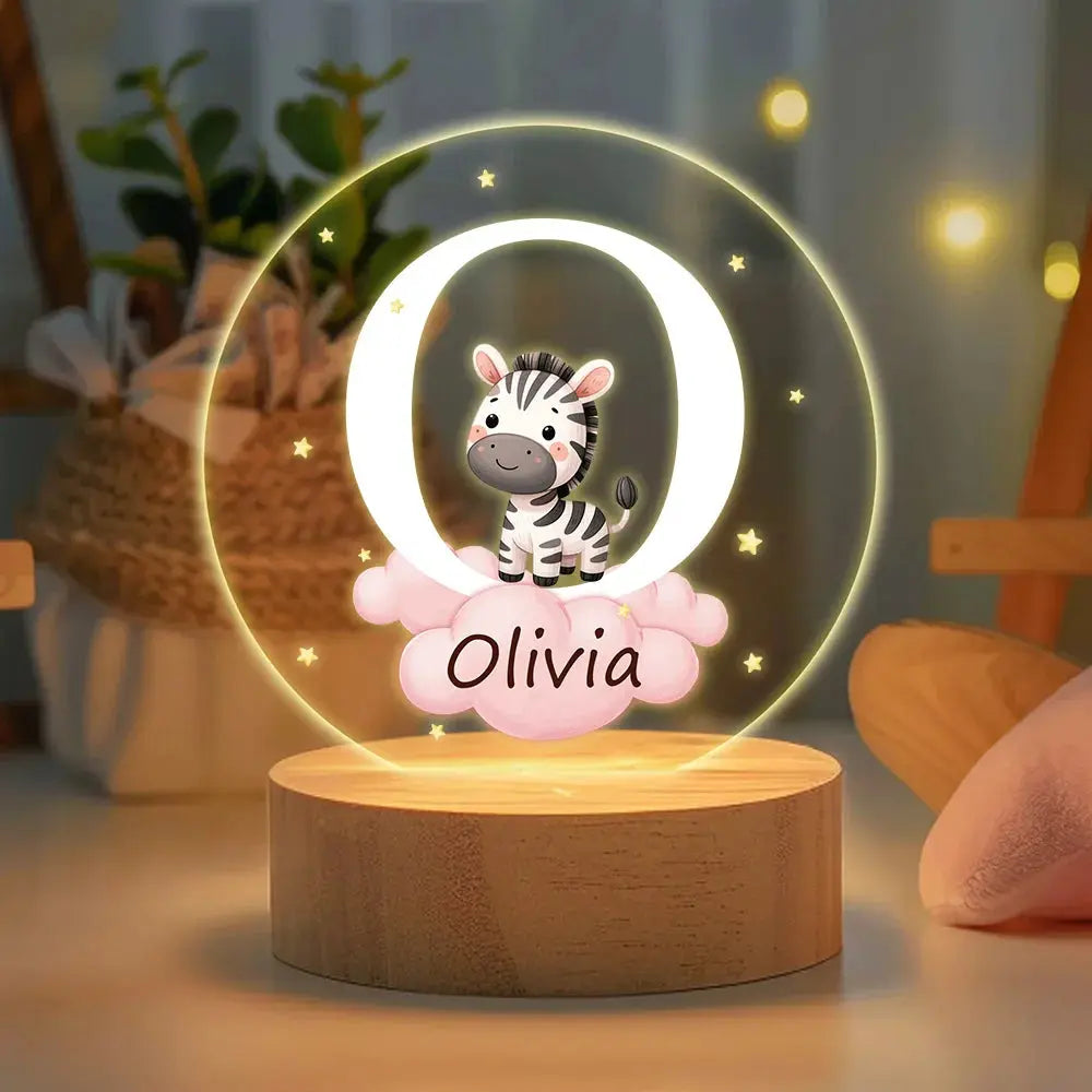 Veilleuse LED Personnalisée avec Initiale et Nom Décoration de Chambre avec Socle en Bois Cadeau Noël Anniversaire Naissance pour Enfant 