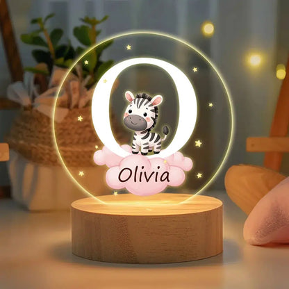 Veilleuse LED Personnalisée avec Initiale et Nom Décoration de Chambre avec Socle en Bois Cadeau Noël Anniversaire Naissance pour Enfant 
