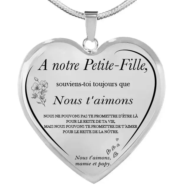 Le Collier Coeur "A ma Petite-Fille Ma boutique