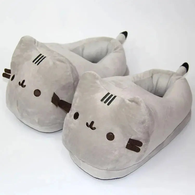 Pantoufles de chat entièrement recouvertes de dessin animé pour hommes et femmes, toboggans d'hiver chauds, chaussures de chambre Anime, doux, peluche, beurre, intérieur, mignon, usage domestique