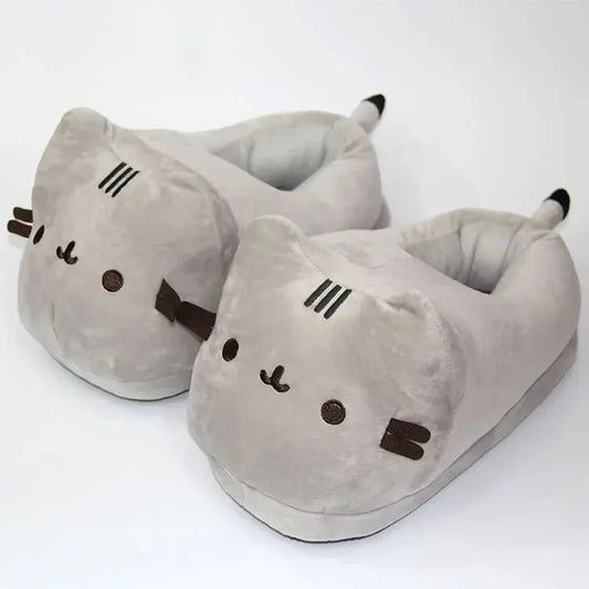 Pantoufles de chat entièrement recouvertes de dessin animé pour hommes et femmes, toboggans d'hiver chauds, chaussures de chambre Anime, doux, peluche, beurre, intérieur, mignon, usage domestique