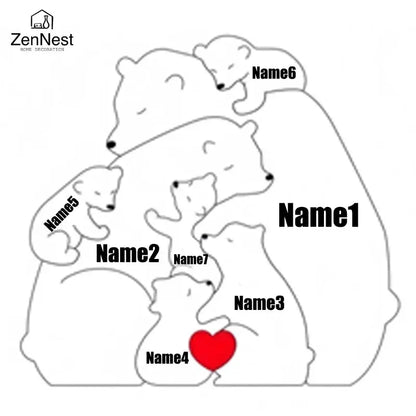 Puzzles artistiques en bois, puzzle de nom personnalisé de la famille du petit ours