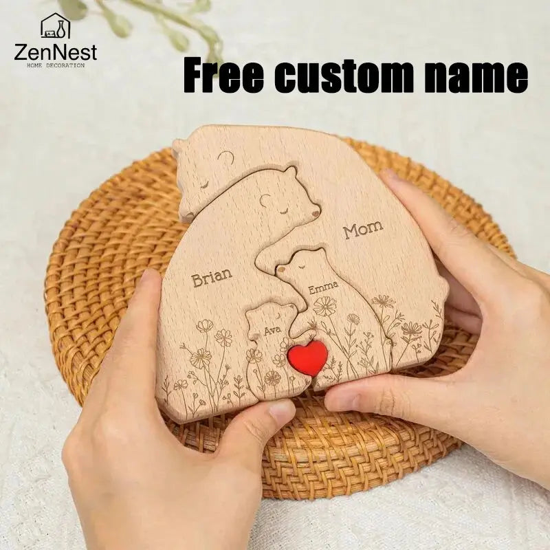 Puzzles artistiques en bois, puzzle de nom personnalisé de la famille du petit ours, cadeaux de Noël de Thanksgiving, décorations de table pour la maison Ma boutique