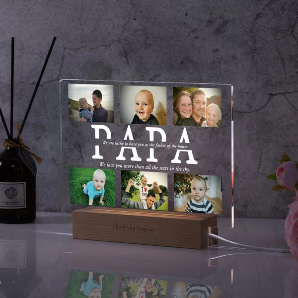 Lampe acrylique 3D personnalisée avec photo et texte, veilleuse personnalisée pour chambre à coucher, maman, papa, amour, famille, anniversaire, cadeau de Noël Ma boutique