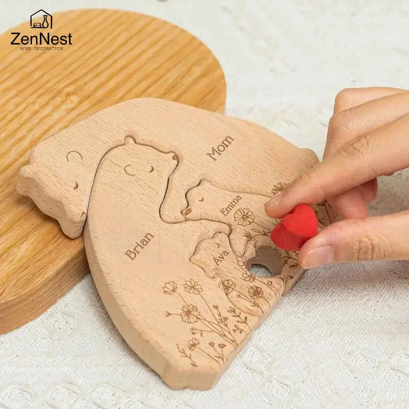 Puzzles artistiques en bois, puzzle de nom personnalisé de la famille du petit ours, cadeaux de Noël de Thanksgiving, décorations de table pour la maison Ma boutique