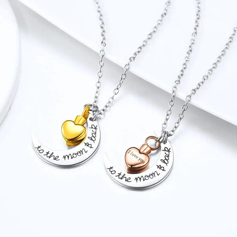 U7 croissant de lune coeur urne collier crémation bijoux pour cendres je t'aime à la lune et au dos Double pendentif à breloque chaîne Rolo Ma boutique