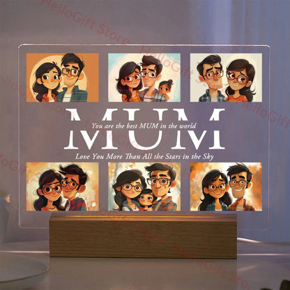 Lampe acrylique 3D personnalisée avec photo et texte, veilleuse personnalisée pour chambre à coucher, maman, papa, amour, famille, anniversaire, cadeau de Noël Ma boutique