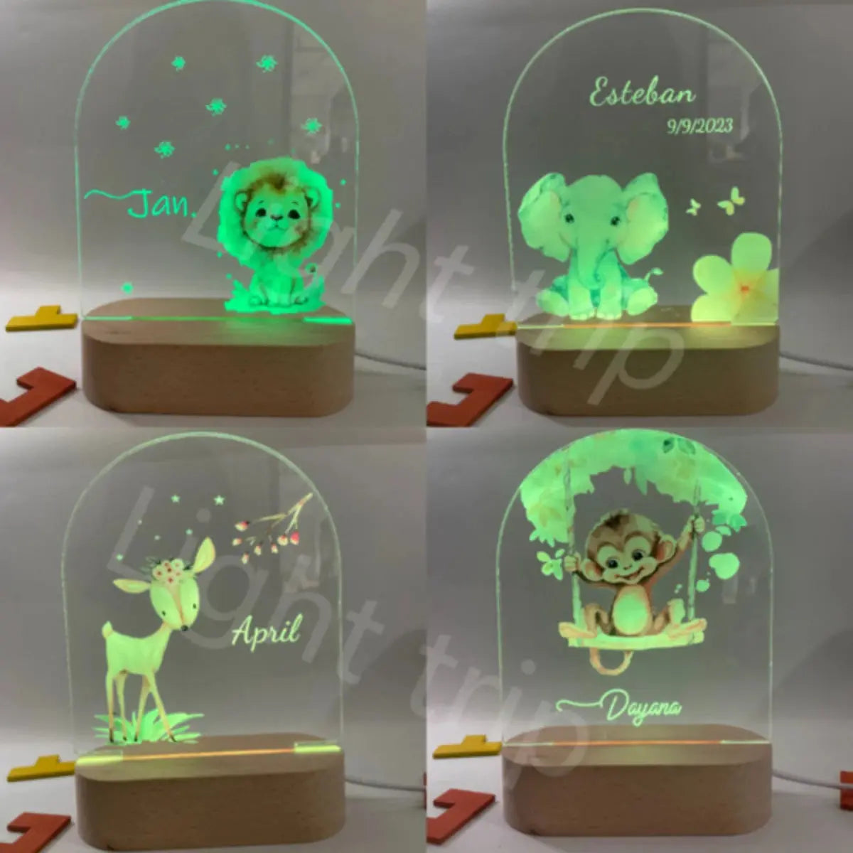 veilleuse personnalisée bébé avec prénom sur socle LED