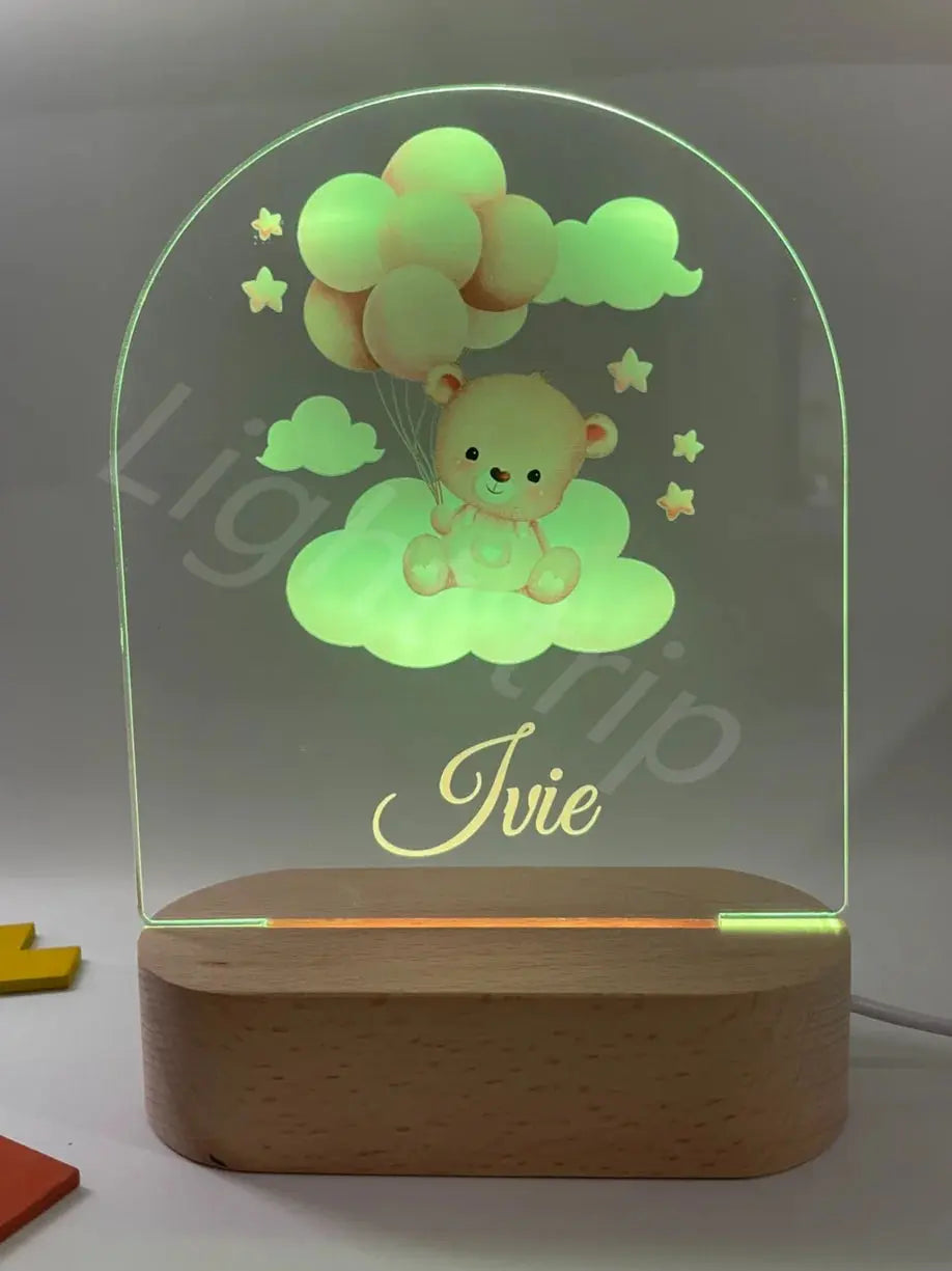 veilleuse personnalisée bébé avec prénom sur socle LED