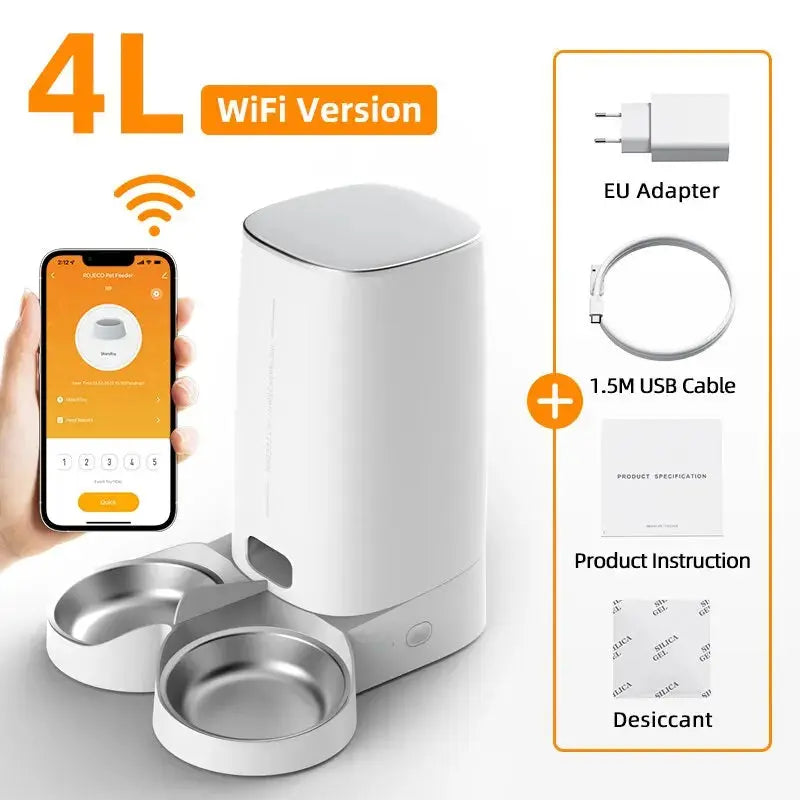 ROJECO-Mangeoire automatique intelligente pour animaux de compagnie, distributeur de nourriture pour chat, distributeur de croquettes, télécommande, bouton WiFi, accessoires pour chats et chiens Ma boutique