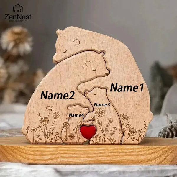 Puzzles artistiques en bois, puzzle de nom personnalisé de la famille du petit ours, cadeaux de Noël de Thanksgiving, décorations de table pour la maison Ma boutique
