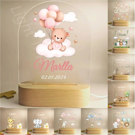 veilleuse personnalisée bébé avec prénom sur socle LED