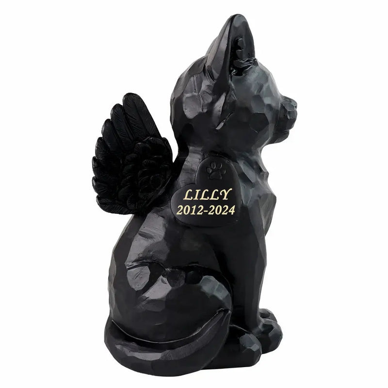 Statue de jardin commémorative d'ange chat noir personnalisé avec caractéristiques d'urne funéraire, 7.4 po (H) Ma boutique