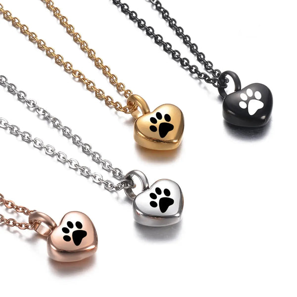Collier en acier inoxydable, petit cœur avec patte d'animaux de compagnie, breloques pour cendres commémoratives, bijoux pendentif souvenir Ma boutique