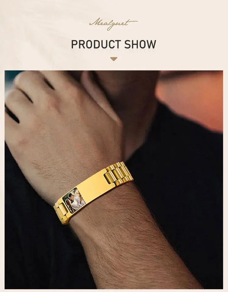 Bracelet en acier inoxydable avec photo personnalisée pour homme, bracelets d'identification, bracelet gravé gratuit Ma boutique