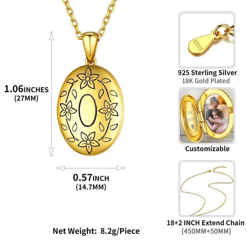 U7 925 argent Sterling personnalisé Photo ovale médaillon collier pour les femmes personnalisé graver fleur votre photo bijoux cadeau pour elle Ma boutique
